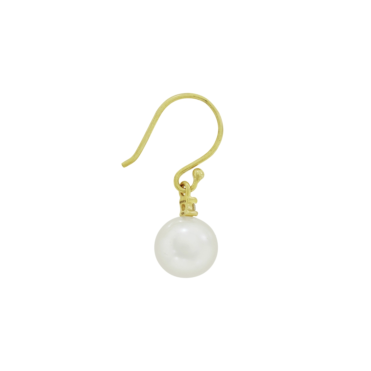 Aretes en oro amarillo de 18 Kilates, con perlas centrales de 7 mm de ancho aprox y decoración en zircones
