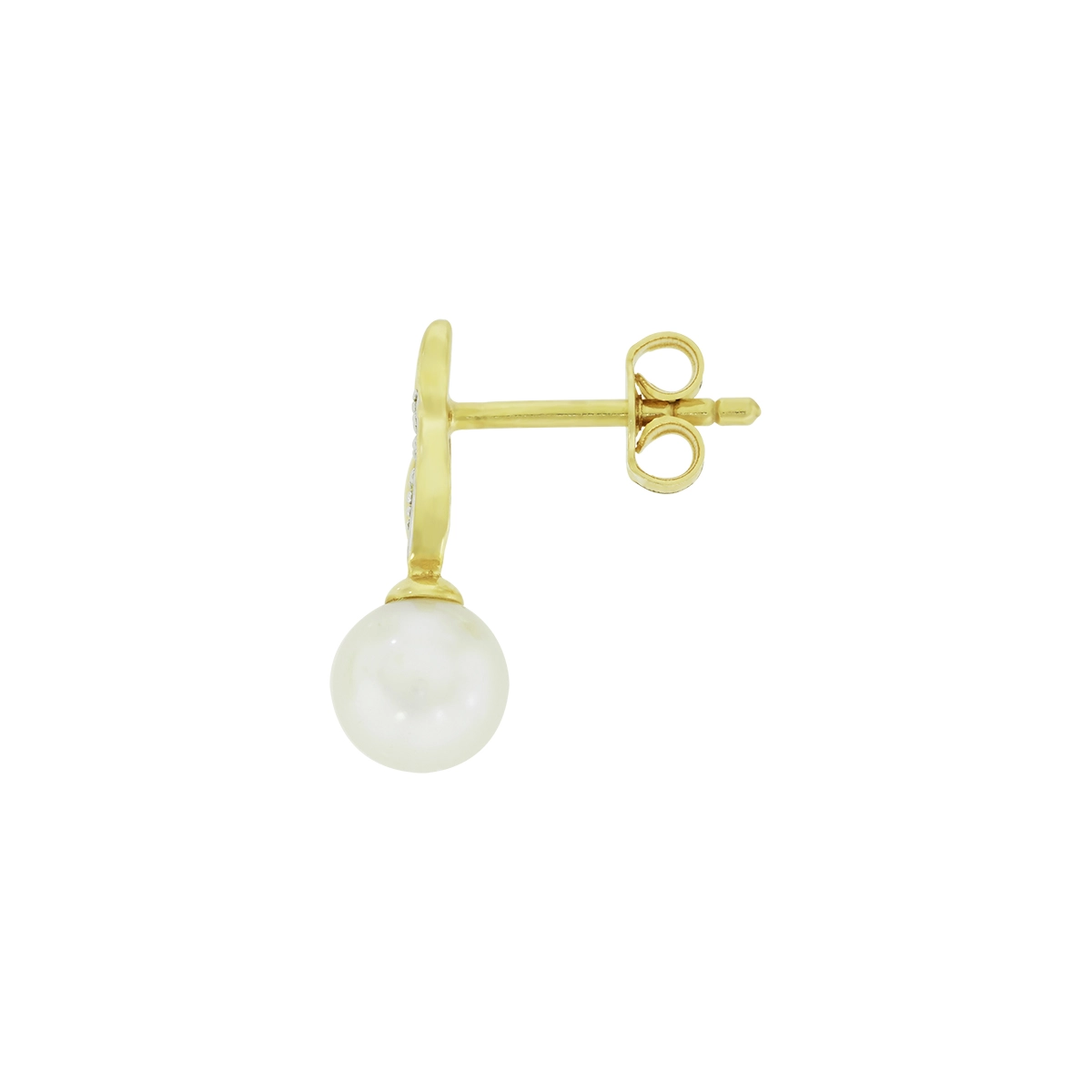 Aretes en oro amarillo de 18 Kilates, Franjas, con perlas centrales de 6 mm de ancho aprox y decoración en diamantes de 0.02 Ct