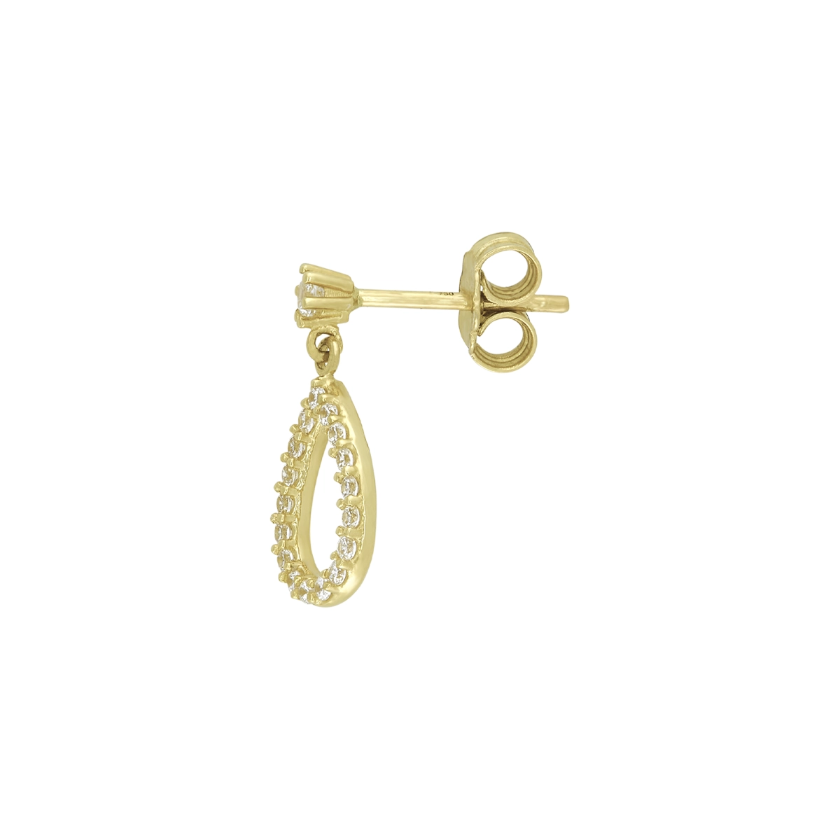 Aretes en oro amarillo de 18 Kilates, Lágrima, con zircones