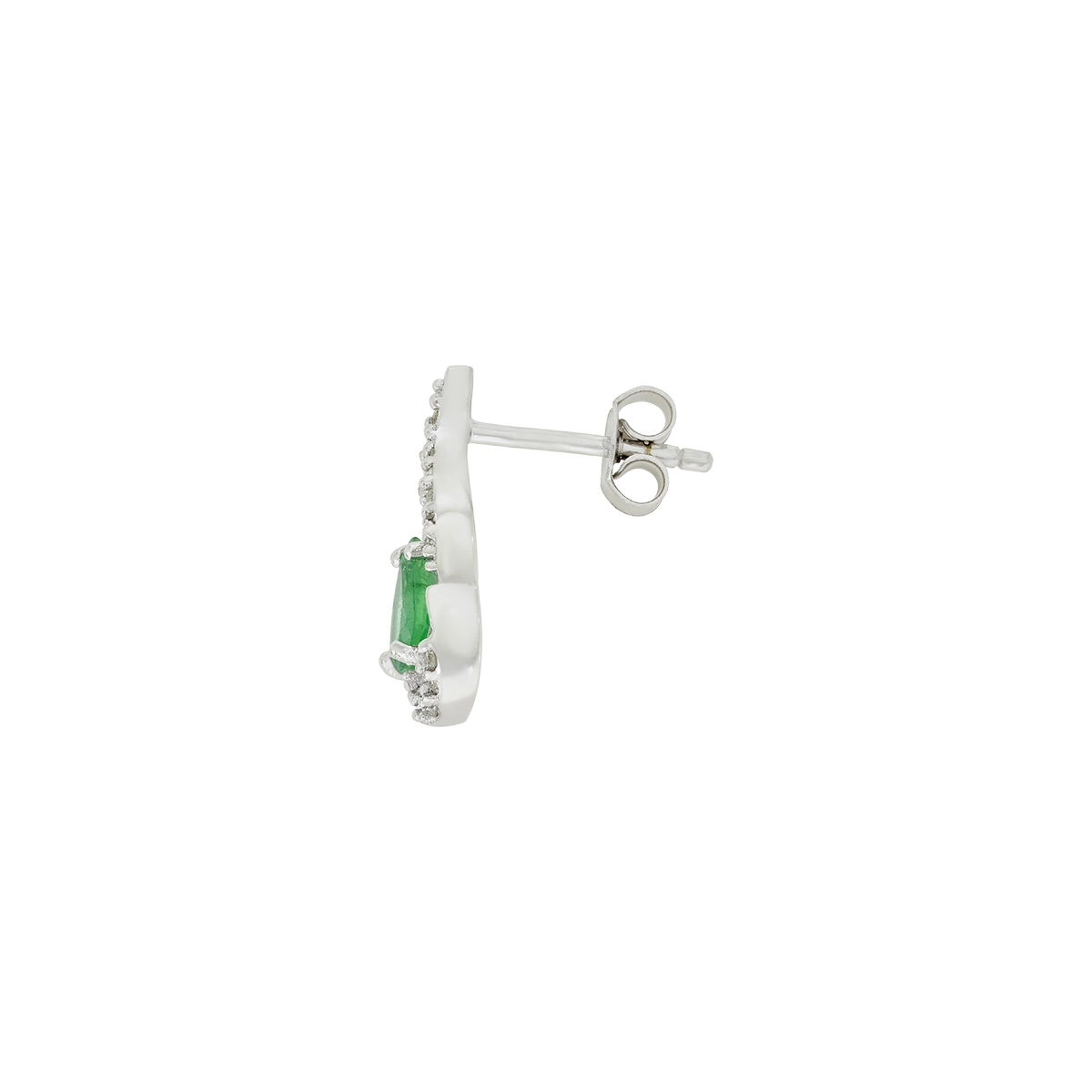 Aretes en oro blanco de 18 Kilates, Onda, con 2 esmeraldas centrales de 0.75 Ct y decoración en diamantes de 0.18 Ct