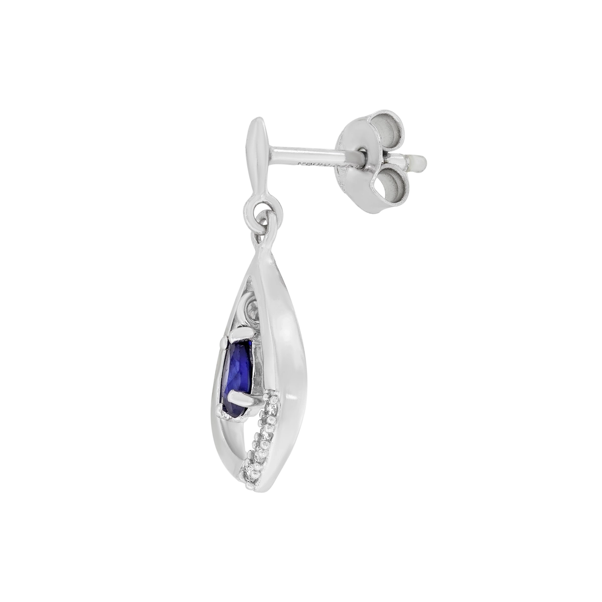 Aretes en oro blanco de 18 Kilates, Lágrima, con 2 zafiros centrales de 0.40 Ct y decoración en diamantes de 0.04 Ct