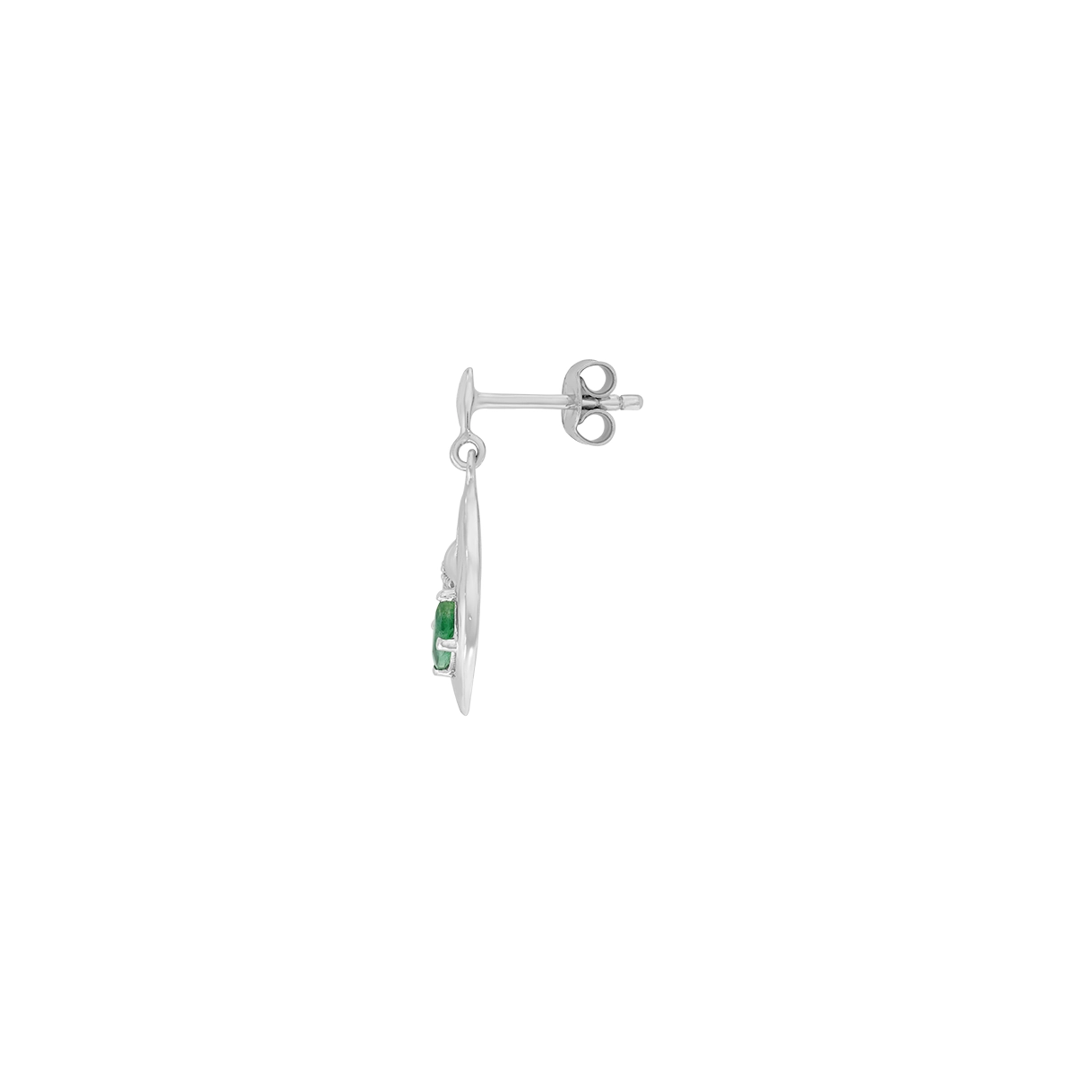 Aretes en oro blanco de 18 Kilates, Hoja, con 2 esmeraldas centrales de 0.25 Ct y decoración en diamantes de 0.02 Ct