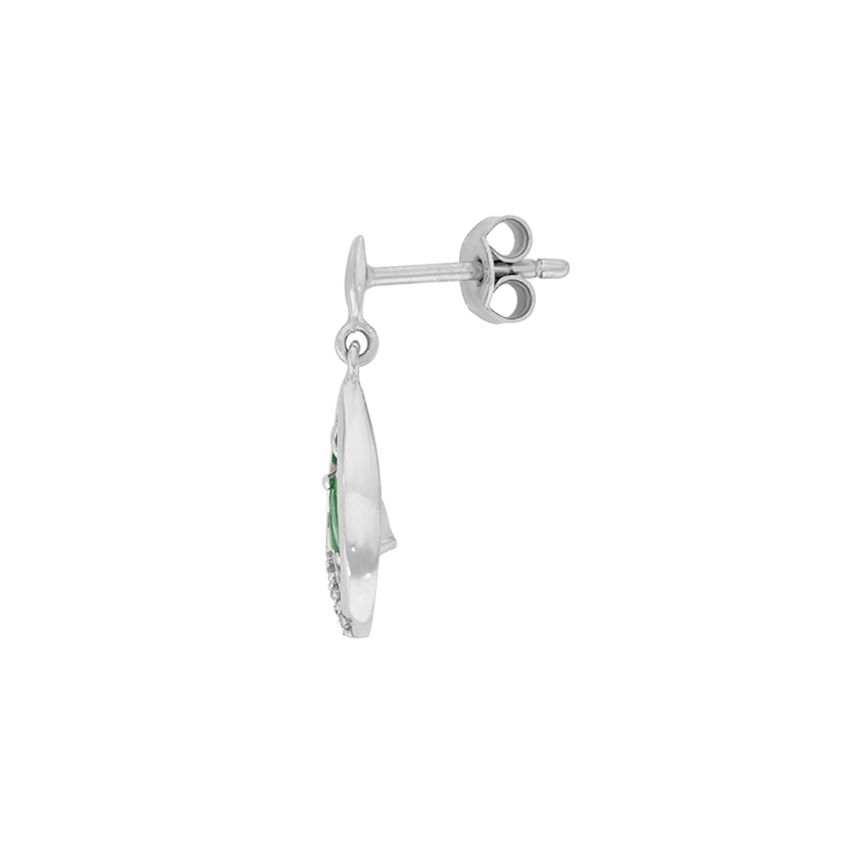 Aretes en oro blanco de 18 Kilates, Lágrima, con 2 esmeraldas centrales de 0.30 Ct y decoración en diamantes de 0.04 Ct