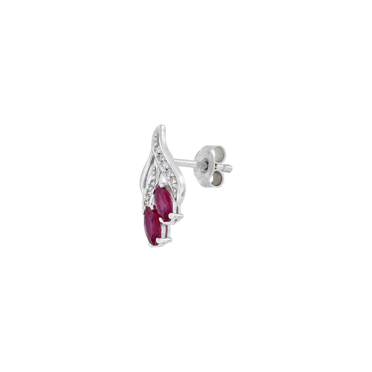 Aretes en oro blanco de 18 Kilates, Franjas, con 4 rubís centrales de 0.65 Ct y decoración en diamantes de 0.08 Ct