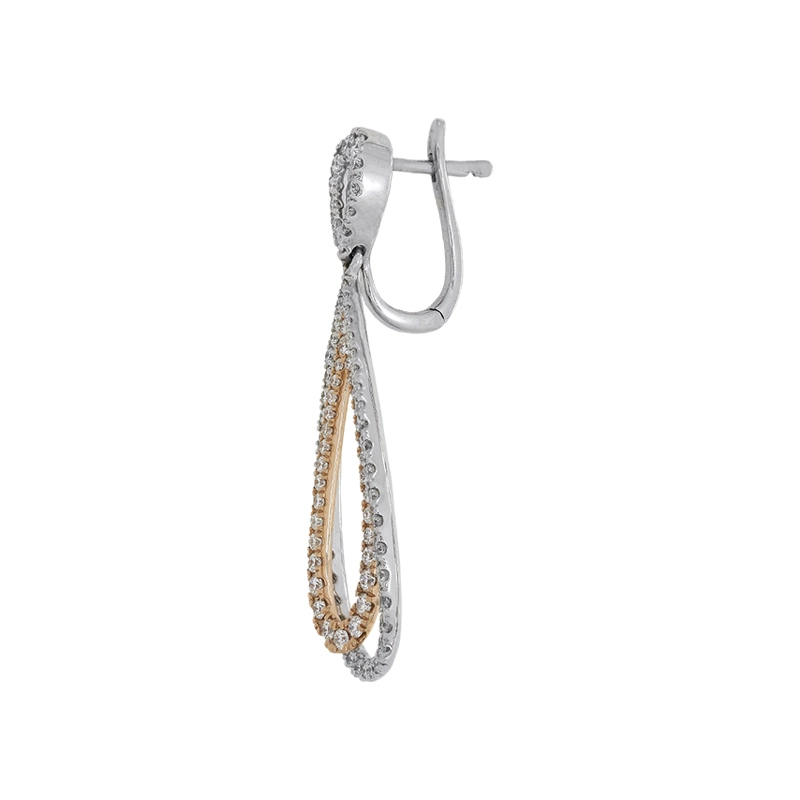 Aretes en 2 oros de 18 Kilates, Lágrima, con diamantes de 1.55 Ct