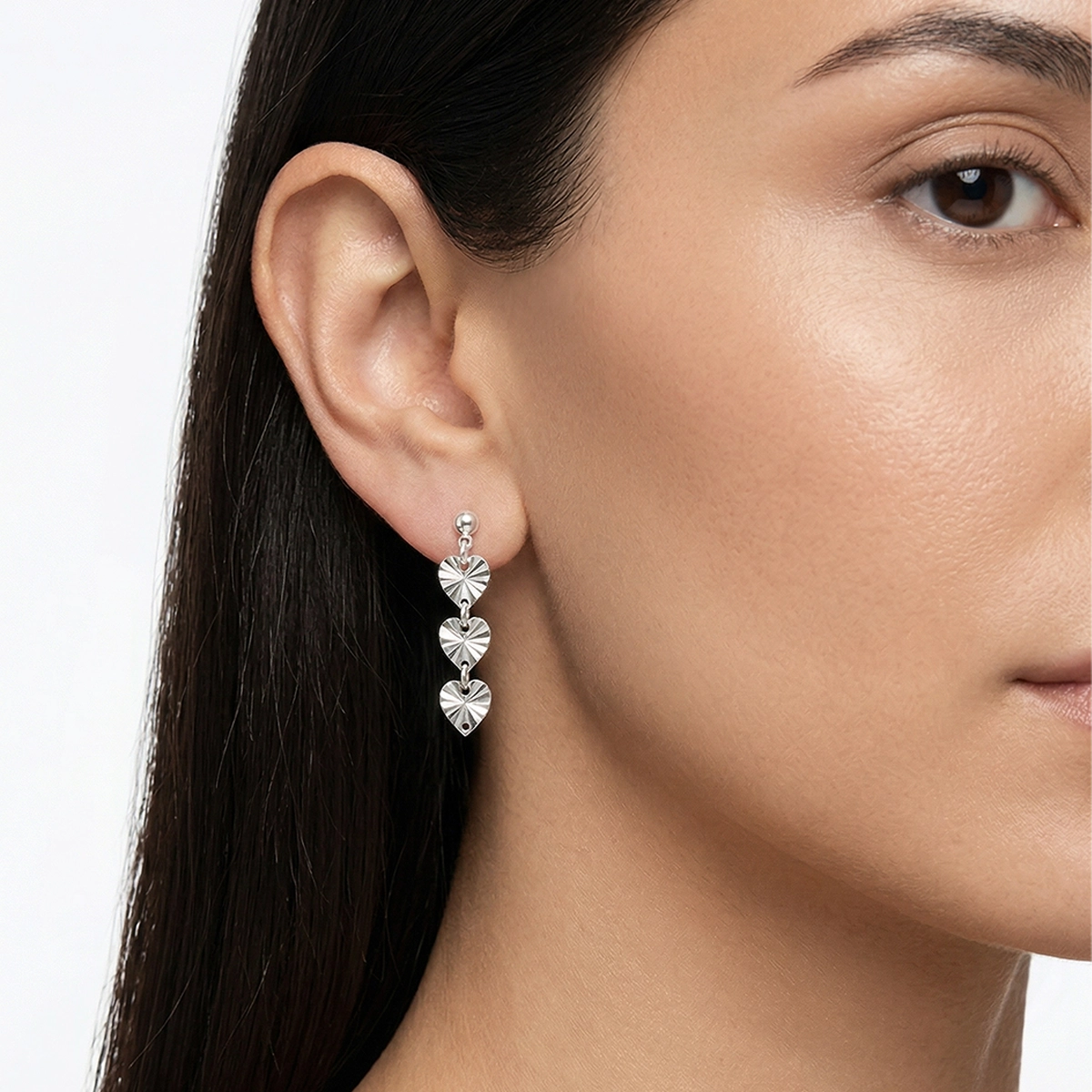 Aretes de corazones en plata Ley 925 con visos - Colección Sueños