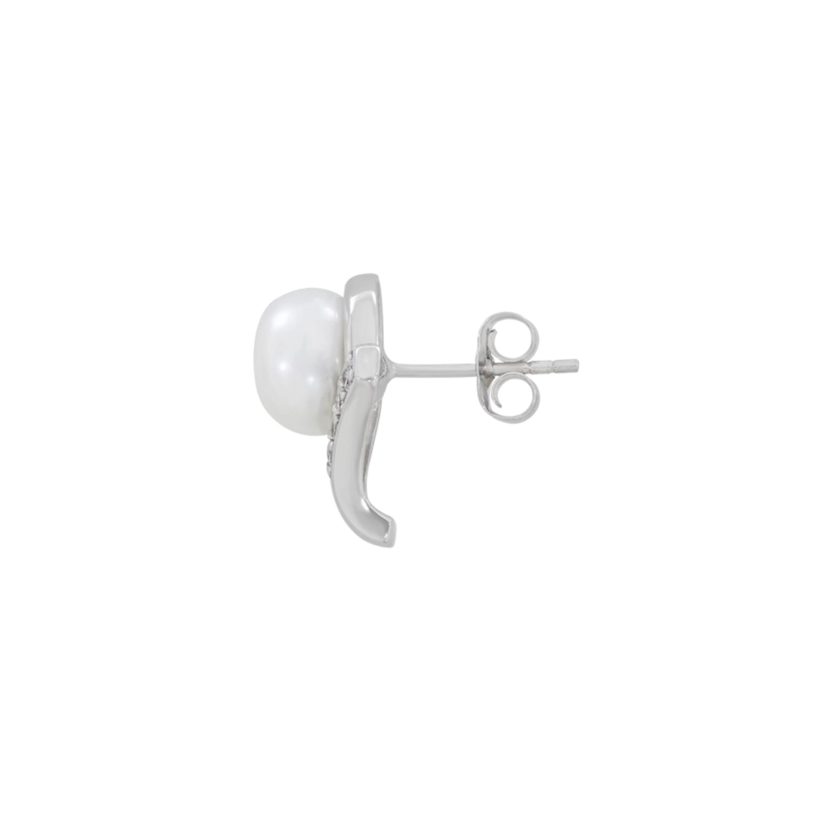Aretes en plata Ley 925, Lágrima, con perla central de 8 mm de ancho aprox y decoración en zircones, de la coleccion Sueños