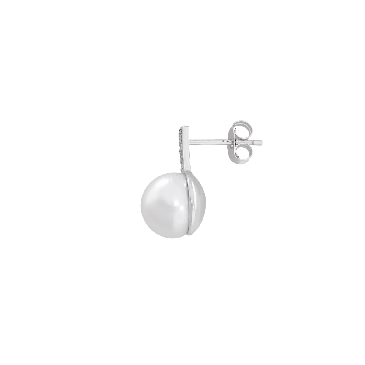 Aretes en plata Ley 925, Barras, con perlas centrales de 9 mm de ancho aprox y decoración en zircones, de la coleccion Sueños