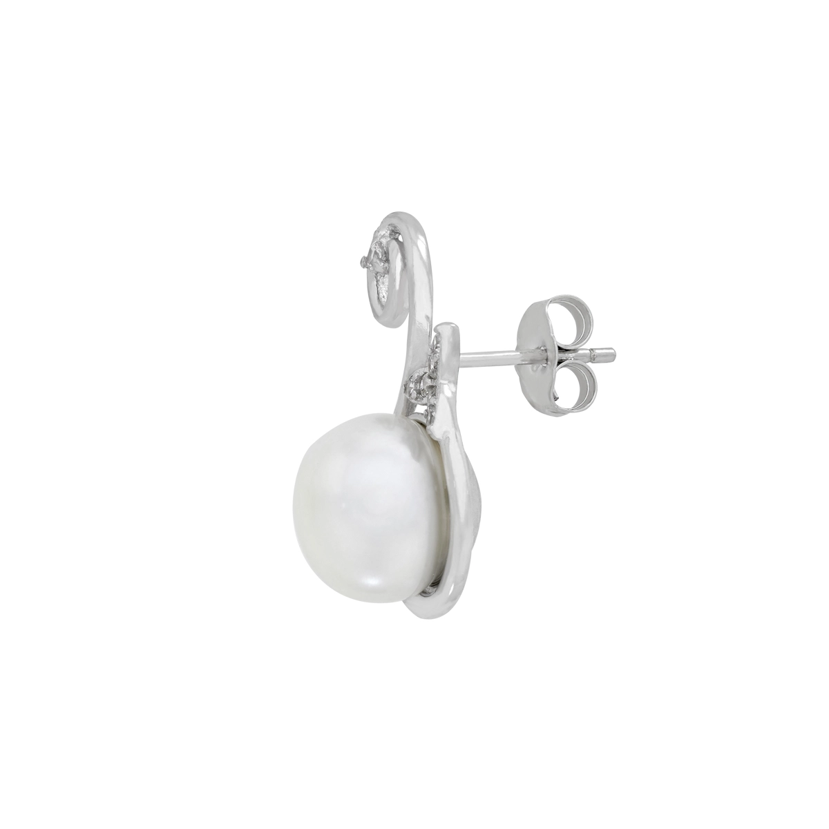 Aretes en plata Ley 925, Onda, con perlas centrales de 9 mm de ancho aprox y decoración en zircones, de la coleccion Sueños