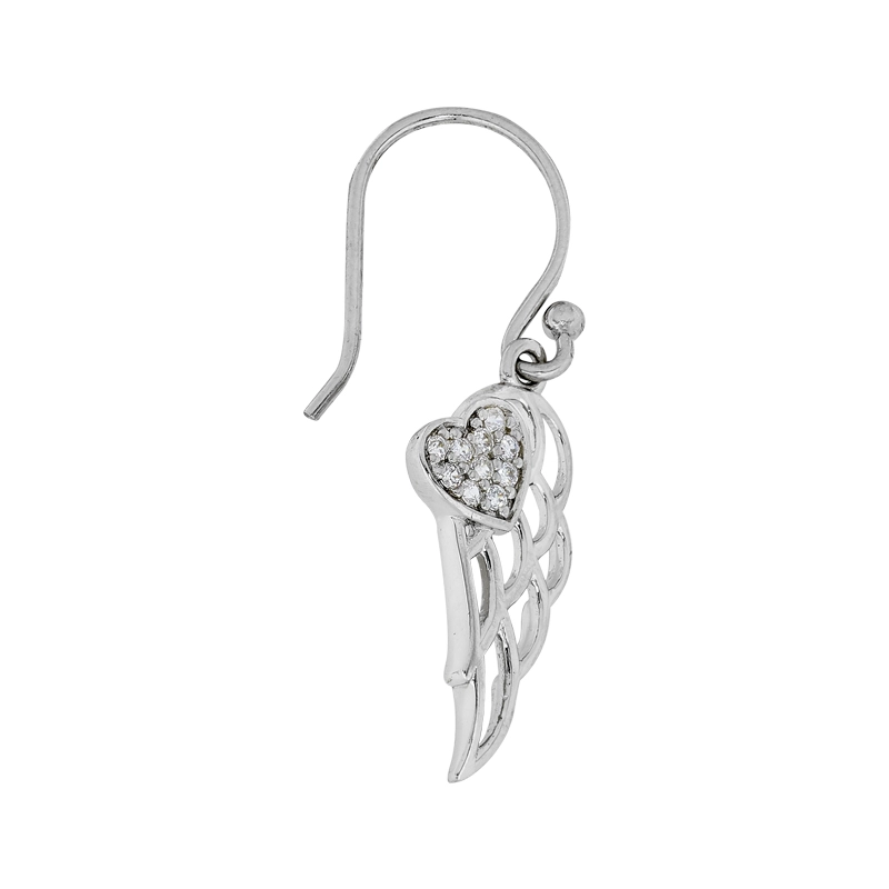 Aretes de alas con corazón en plata Ley 925, con zircones - Colección Sueños