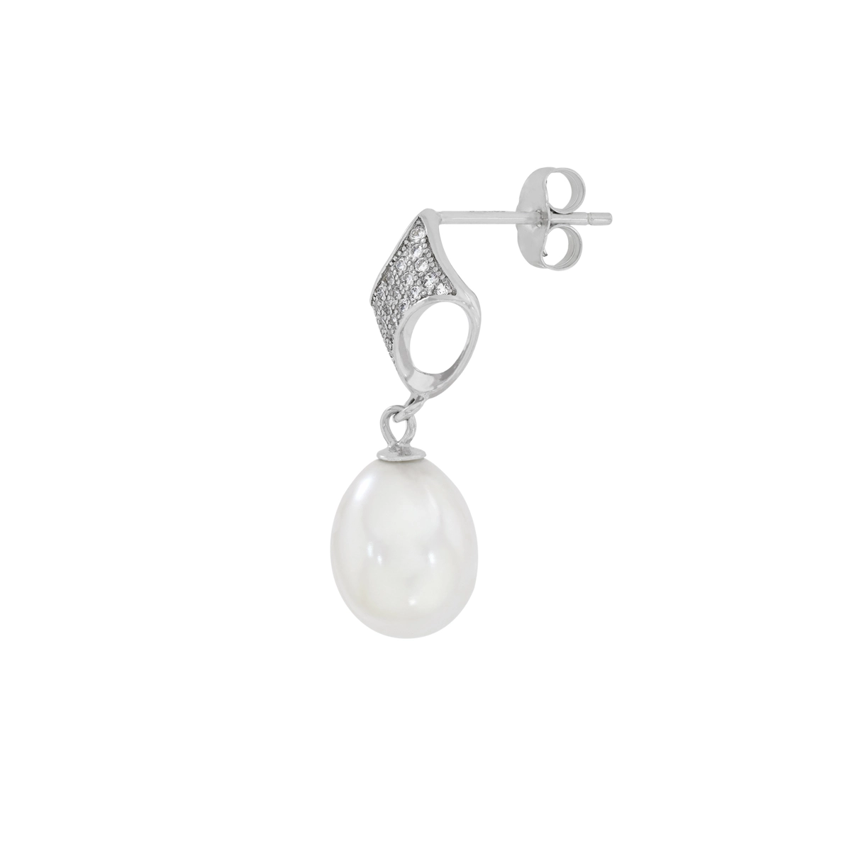 Aretes en plata Ley 925, Franjas, con perlas centrales de 8 mm de ancho aprox y decoración en zircones, de la coleccion Sueños