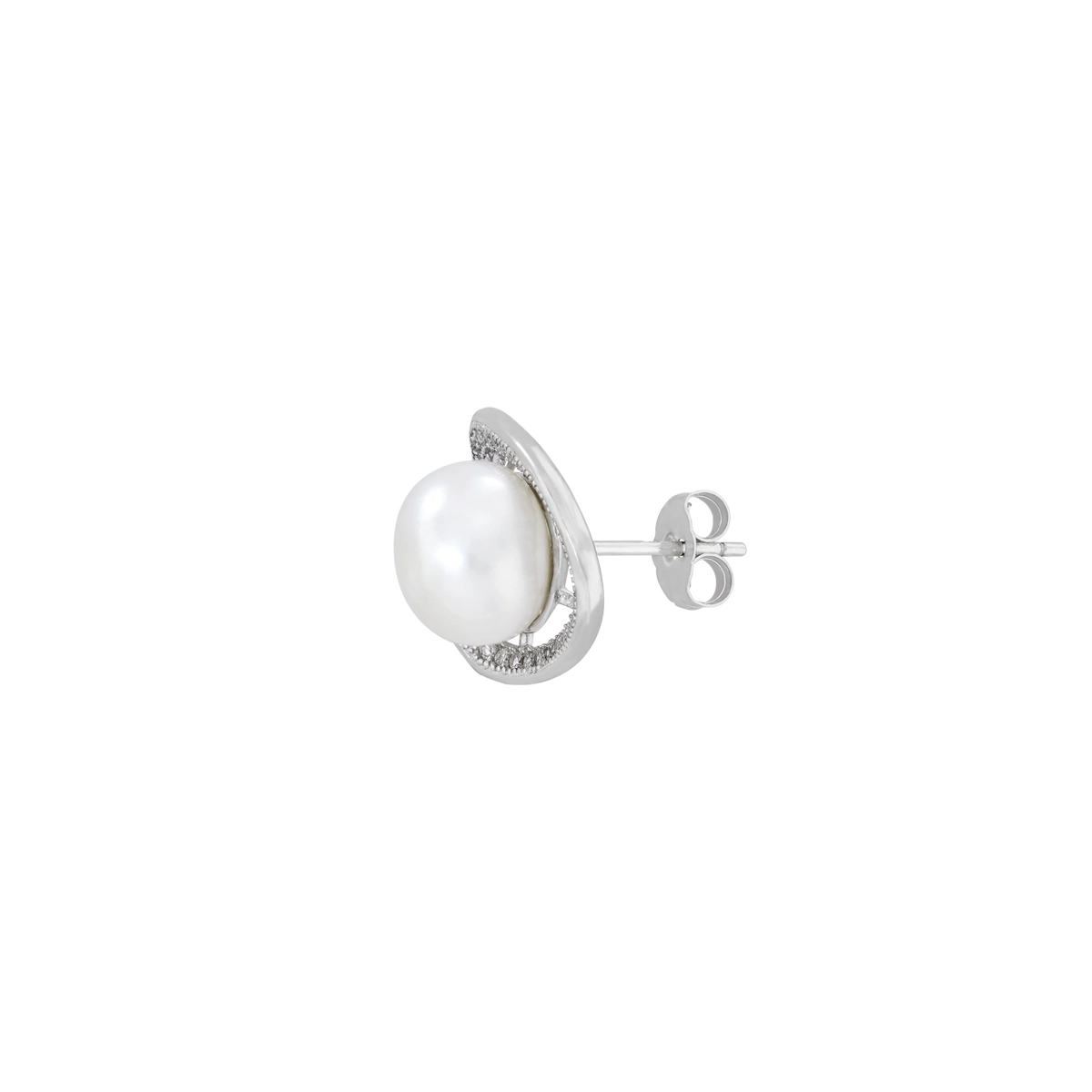 Aretes en plata Ley 925, Figuras geométricas, con perlas centrales de 9 mm de ancho aprox y decoración en zircones, de la coleccion Sueños