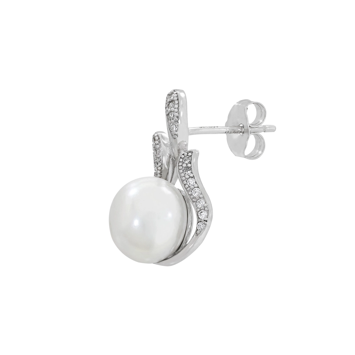 Aretes en plata Ley 925, Lágrima, con perlas centrales de 8 mm de ancho aprox y decoración en zircones, de la coleccion Sueños