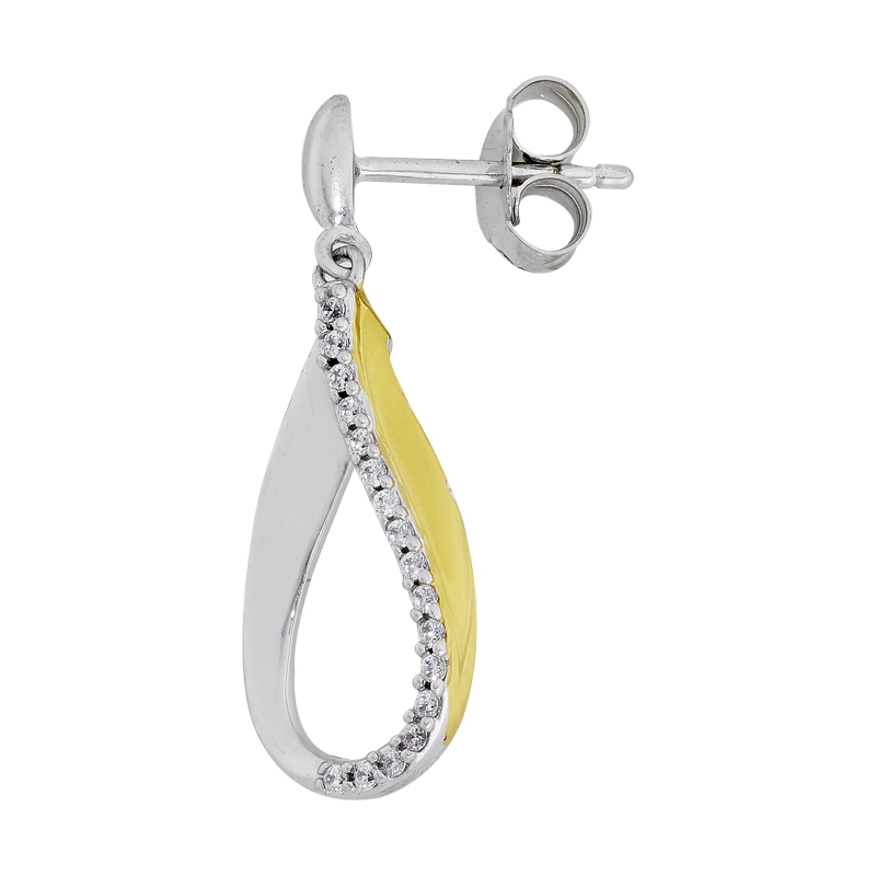 Aretes en plata Ley 925, Lágrima, con zircones, de la coleccion Sueños
