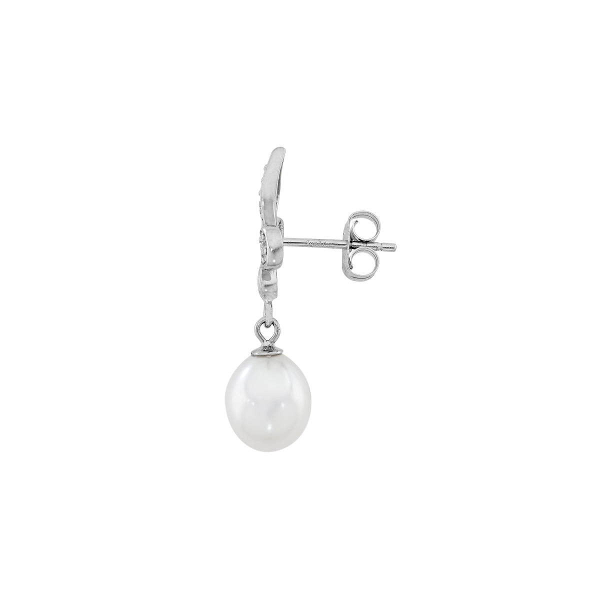 Aretes de mariposa en plata Ley 925,  con perlas centrales de 7 mm de ancho aprox y decoración en zircones - Colección Sueños