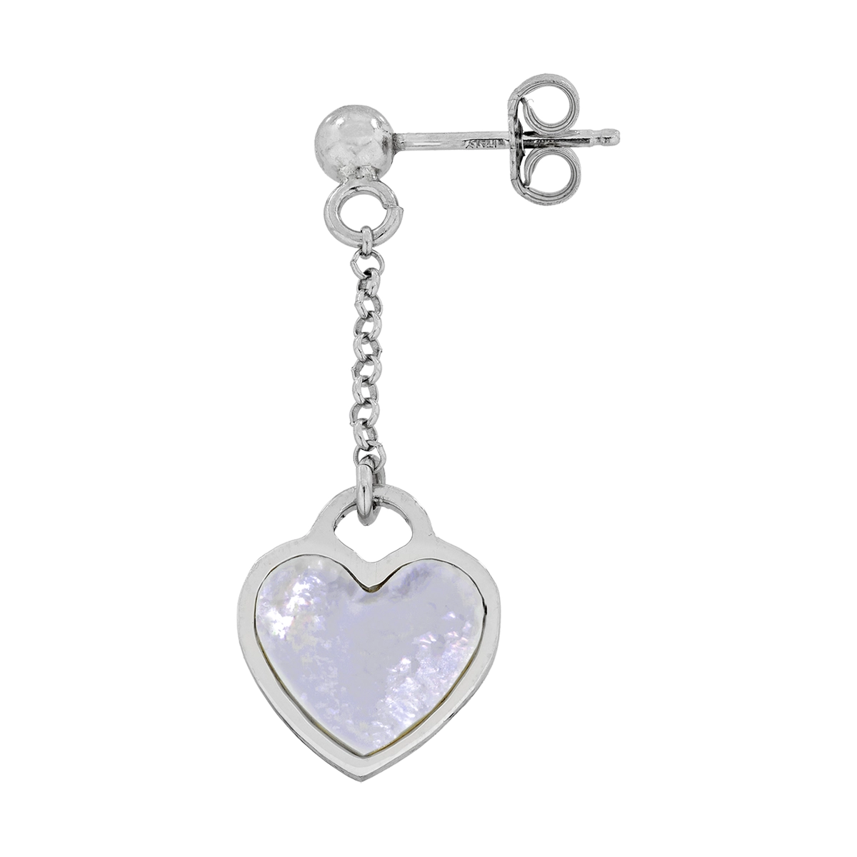 Aretes de corazón en plata Ley 925, con madre perla - Colección Sueños