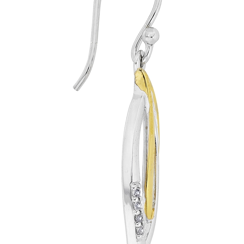 Aretes en plata Ley 925, Hoja, con zircones, de la coleccion Sueños