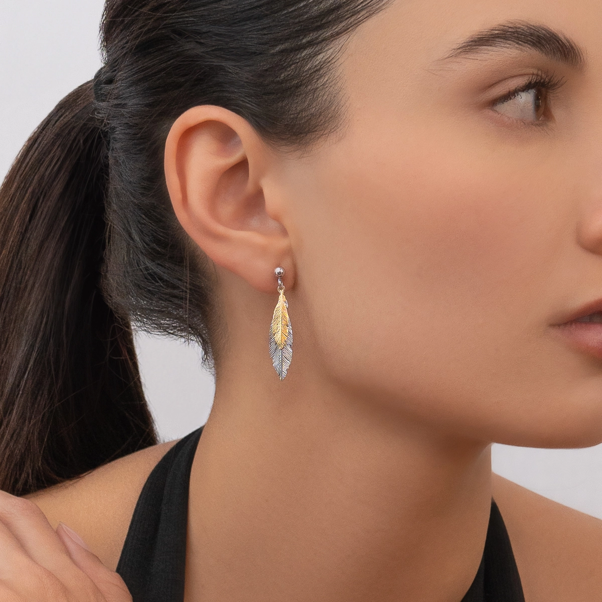 Aretes de pluma en plata Ley 925 - Colección Sueños