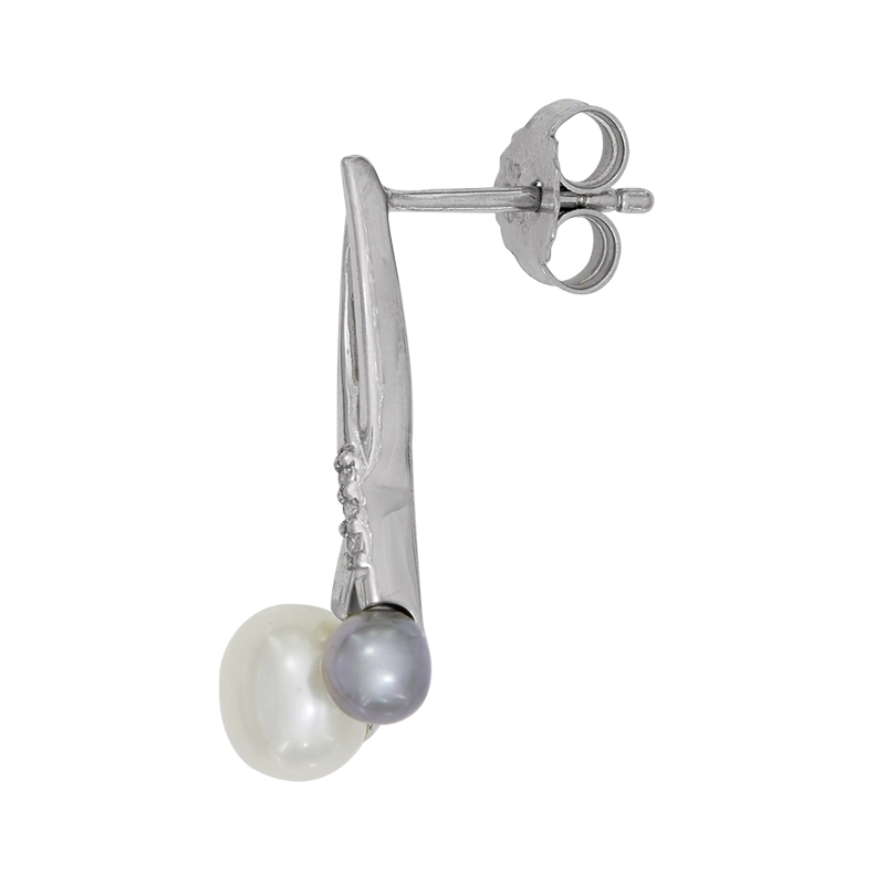 Aretes en plata Ley 925, Franjas, con 2 perla sintéticas centrales y decoración en perla sintéticas, de la coleccion Sueños