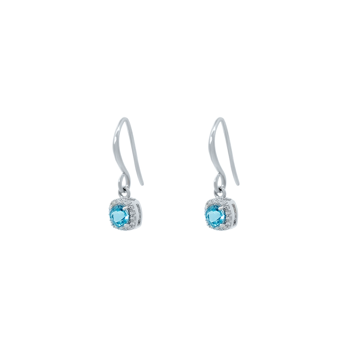 Aretes en plata Ley 925, Figuras geométricas, con 2 zircones centrales y decoración en zircones, de la coleccion Sueños