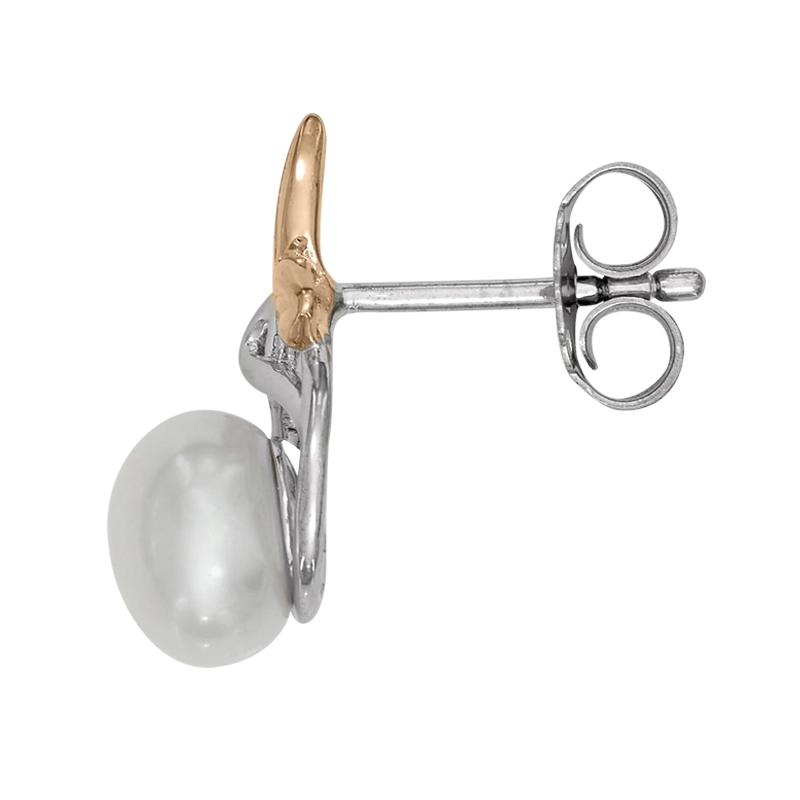 Aretes en plata Ley 925, Onda, con perla sintética central, de la coleccion Sueños