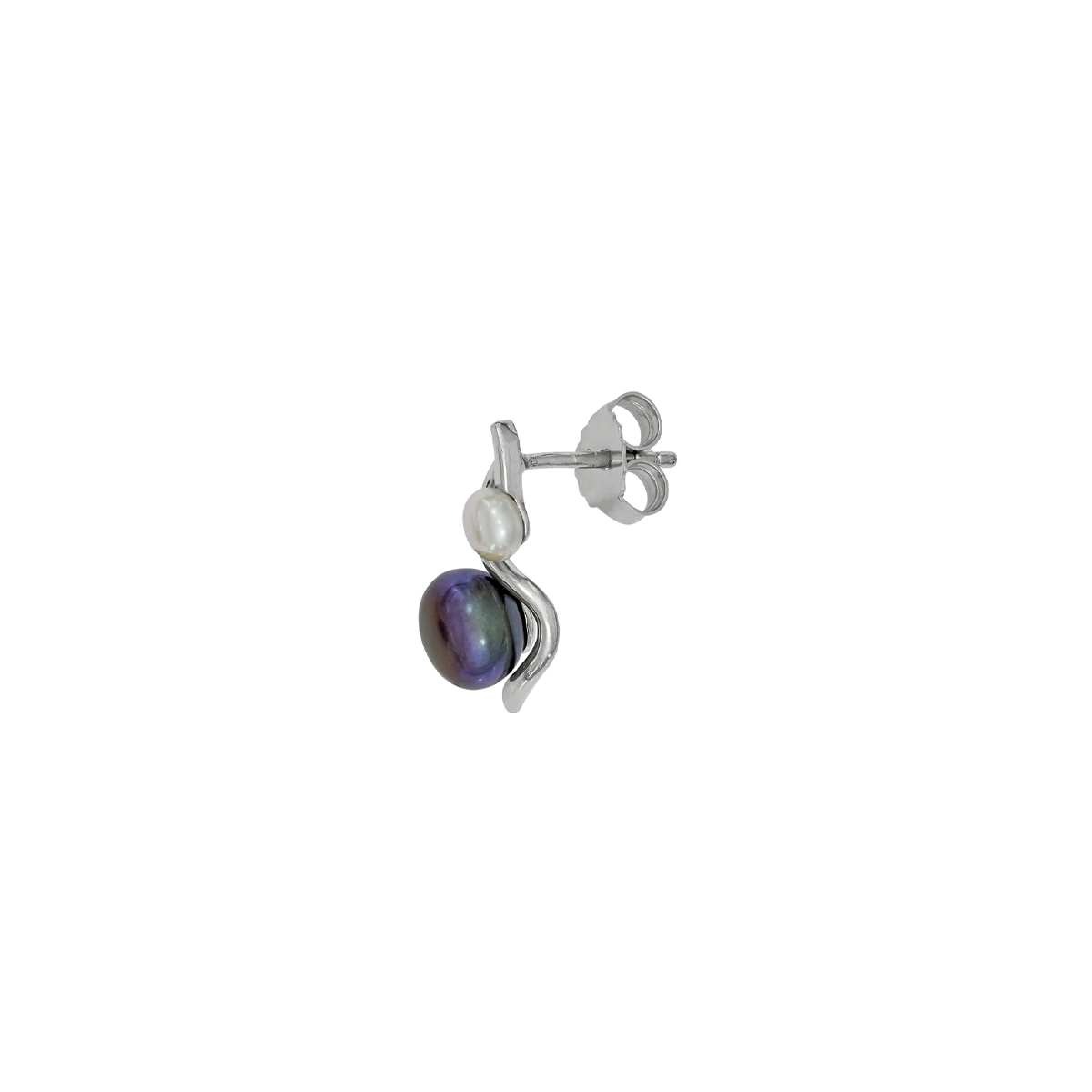 Aretes en plata Ley 925, Onda, con perla sintéticas, de la coleccion Sueños
