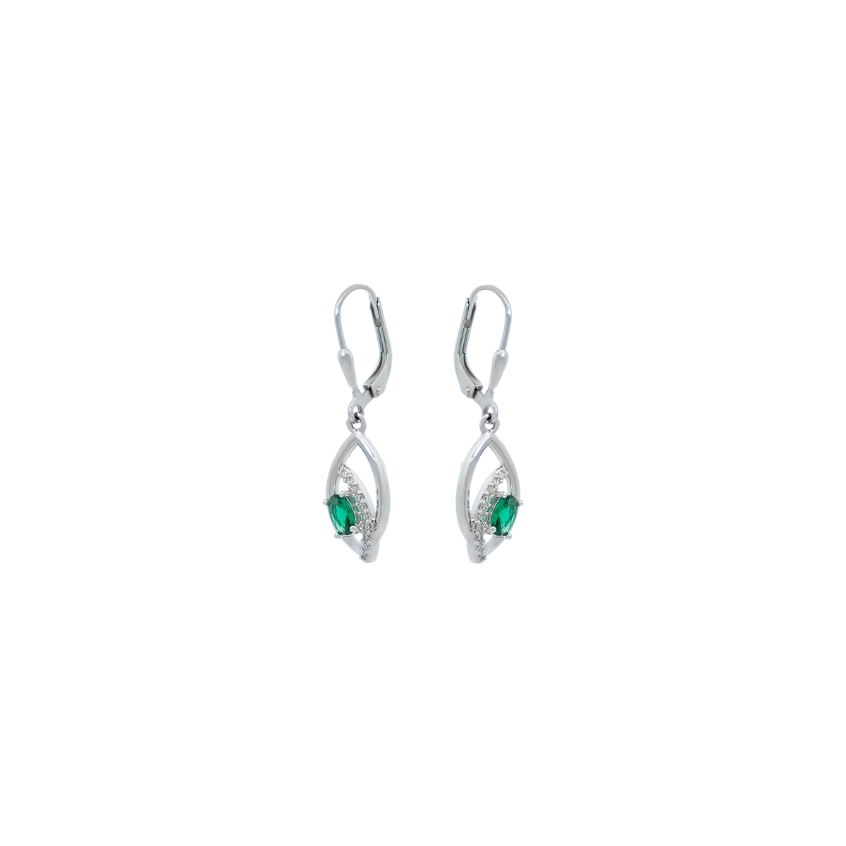 Aretes en plata Ley 925, Hoja, con 2 zircones centrales y decoración en zircones, de la coleccion Sueños