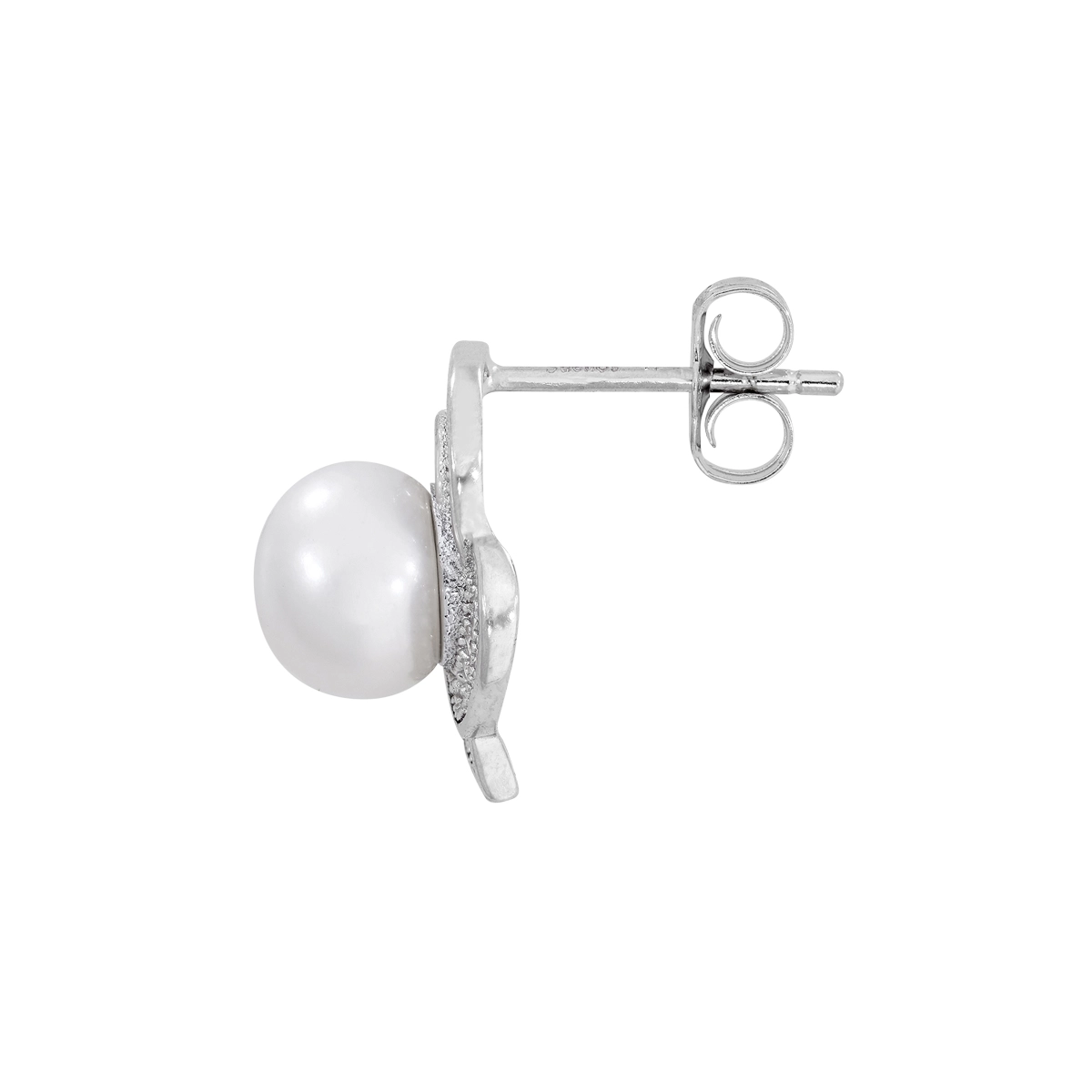 Aretes en plata Ley 925, Onda, con perlas centrales de 7 mm de ancho aprox y decoración en zircones, de la coleccion Sueños
