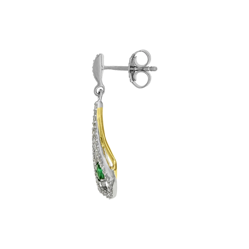 Aretes en plata Ley 925, Figuras geométricas, con 2 cristales centrales y decoración en cristales, de la coleccion Sueños