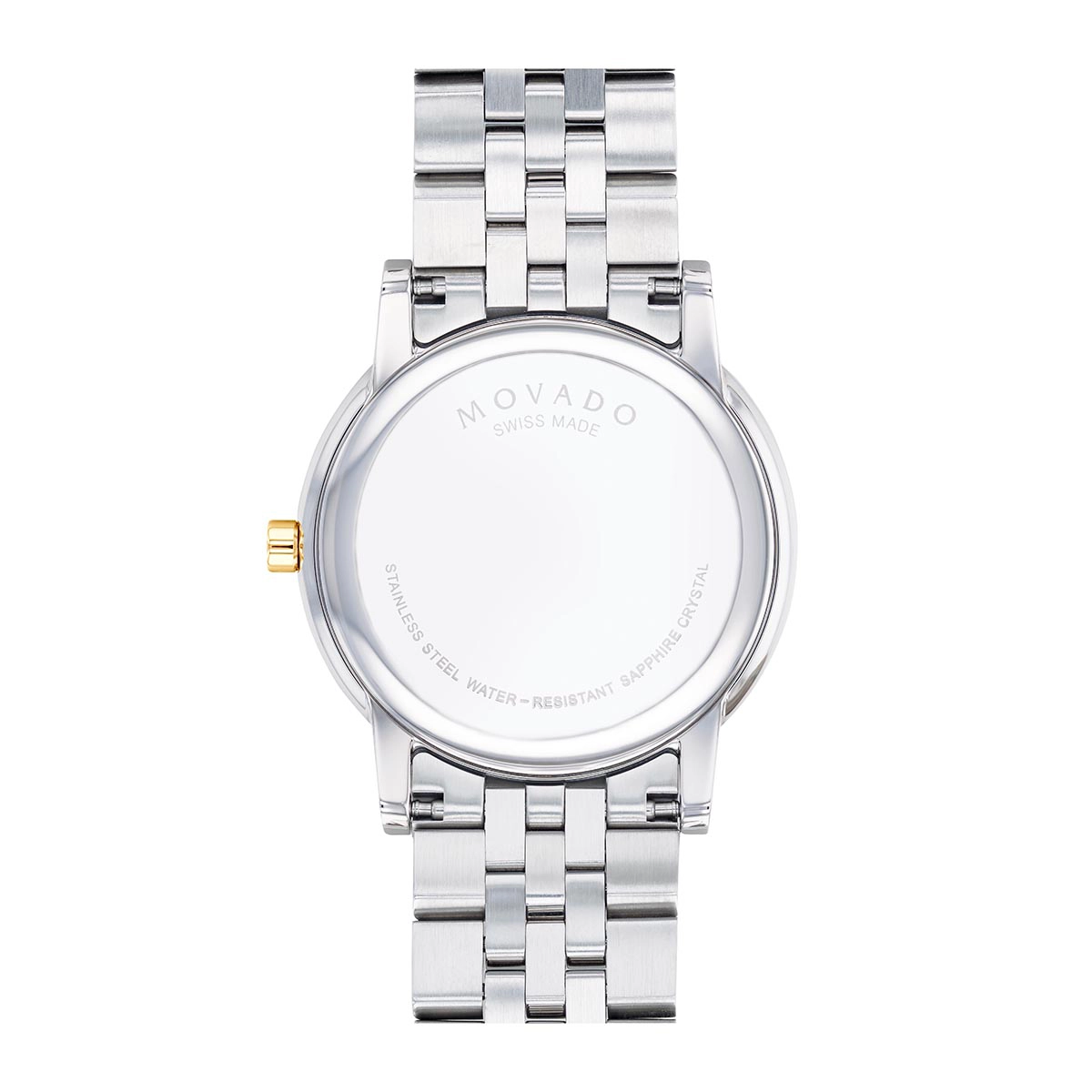 Reloj Movado análogo, para Hombre, tablero redondo colores negro y dorado, estilo sin números, pulso acero colores plateado y dorado