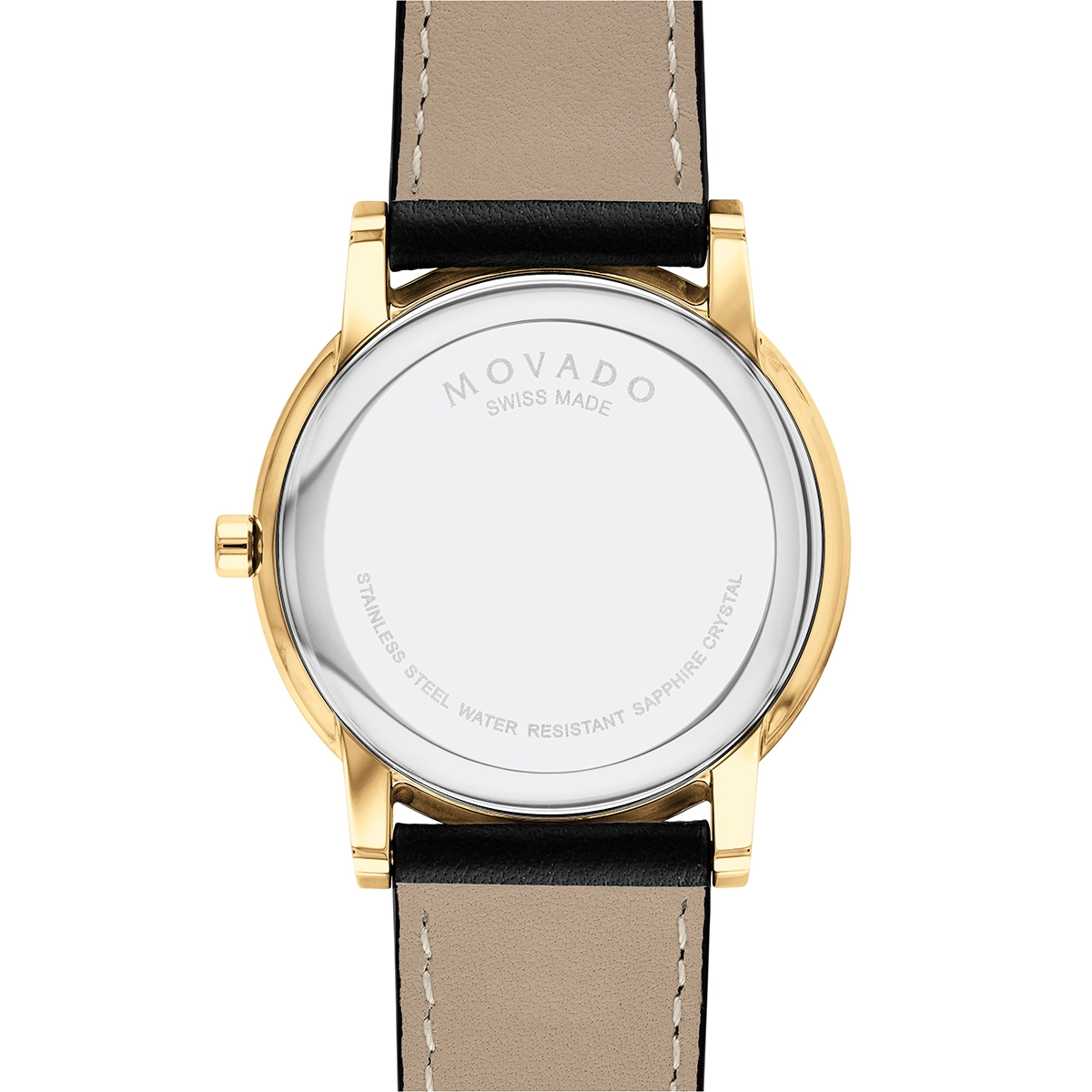 Reloj Movado análogo, para Hombre, tablero redondo colores negro y dorado, estilo sin números, pulso cuero color negro