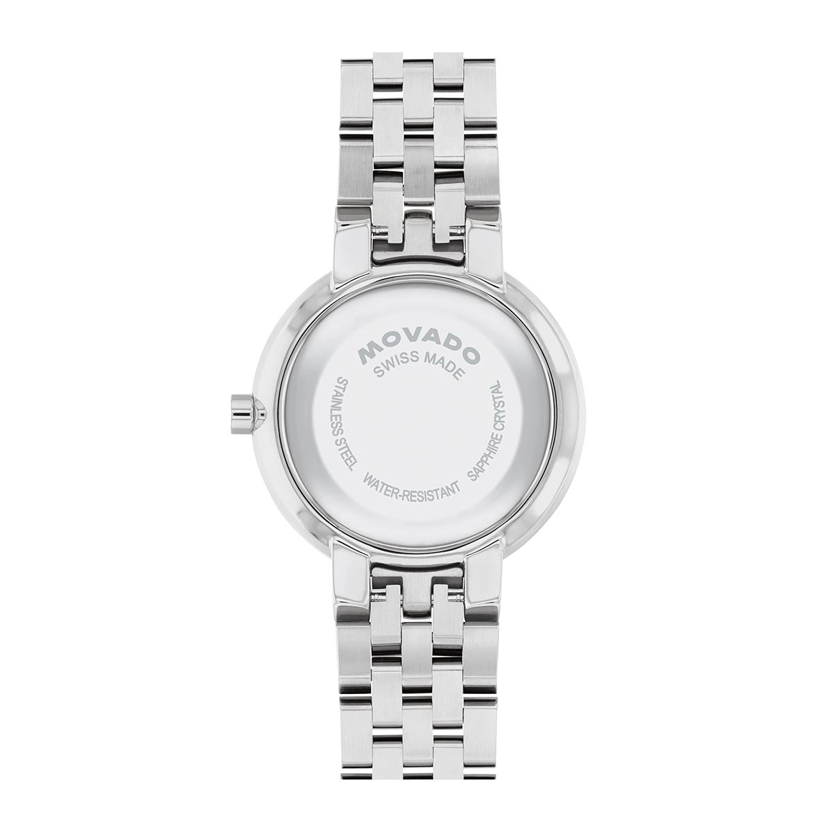 Reloj Movado análogo, para Dama, tablero redondo color plateado, estilo sin números, pulso acero color plateado