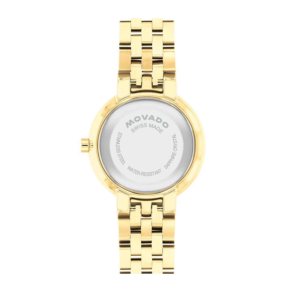 Reloj Movado análogo, para Dama, tablero redondo color dorado, estilo puntos, pulso acero color dorado