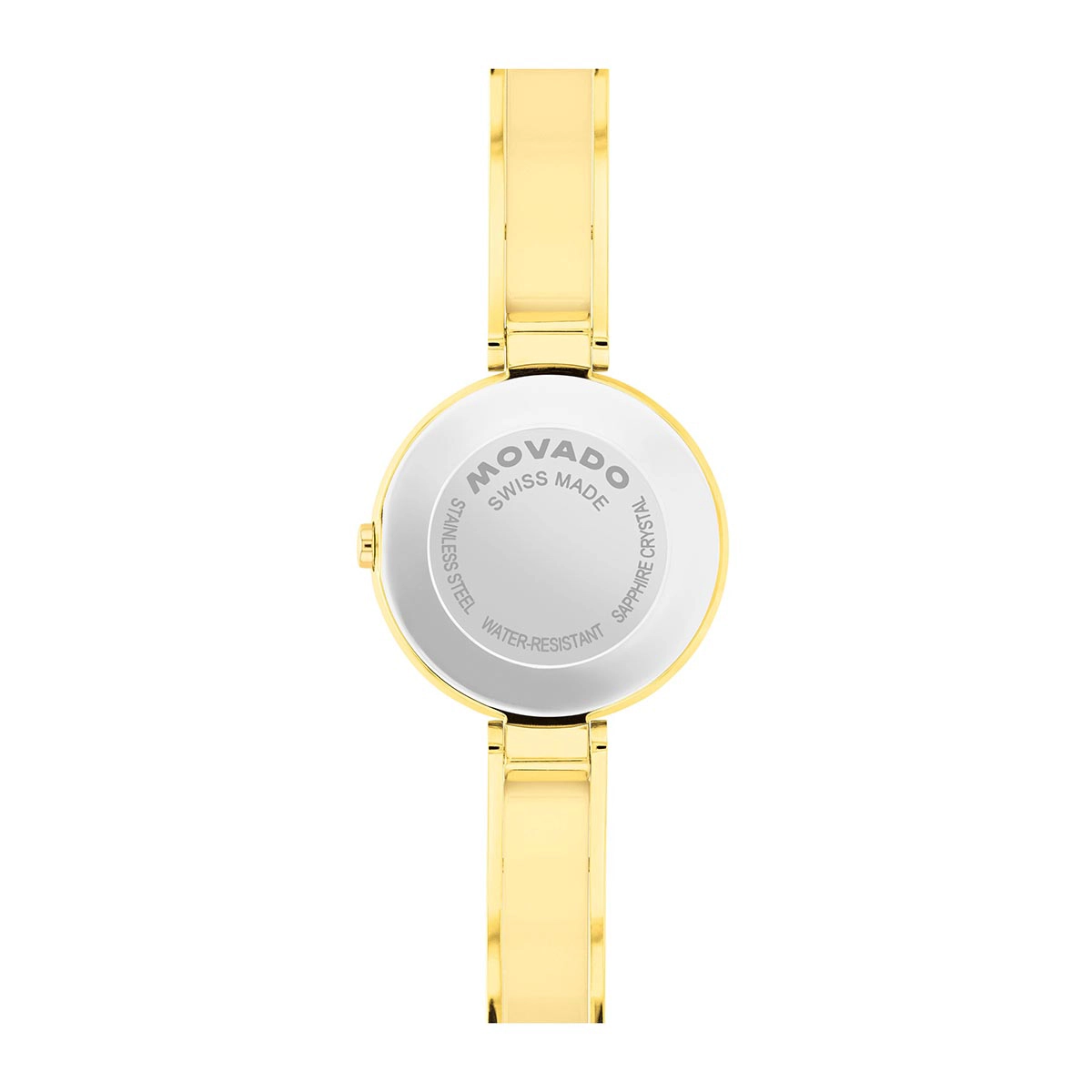 Reloj Movado análogo, para Dama, tablero redondo colores negro y dorado, estilo sin números, pulso acero color dorado