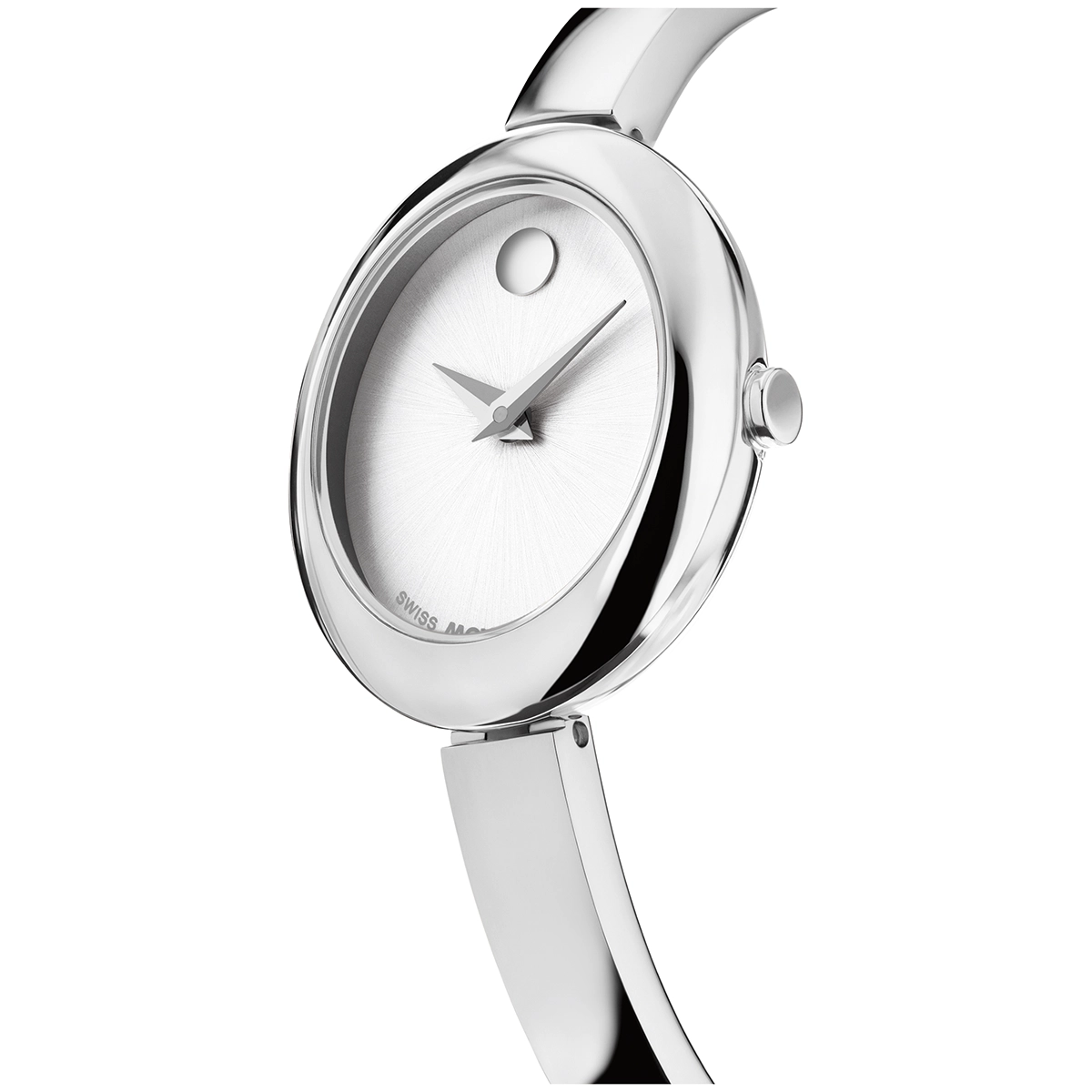 Reloj Movado análogo, para Dama, tablero ovalado color plateado, estilo sin números, pulso acero color plateado