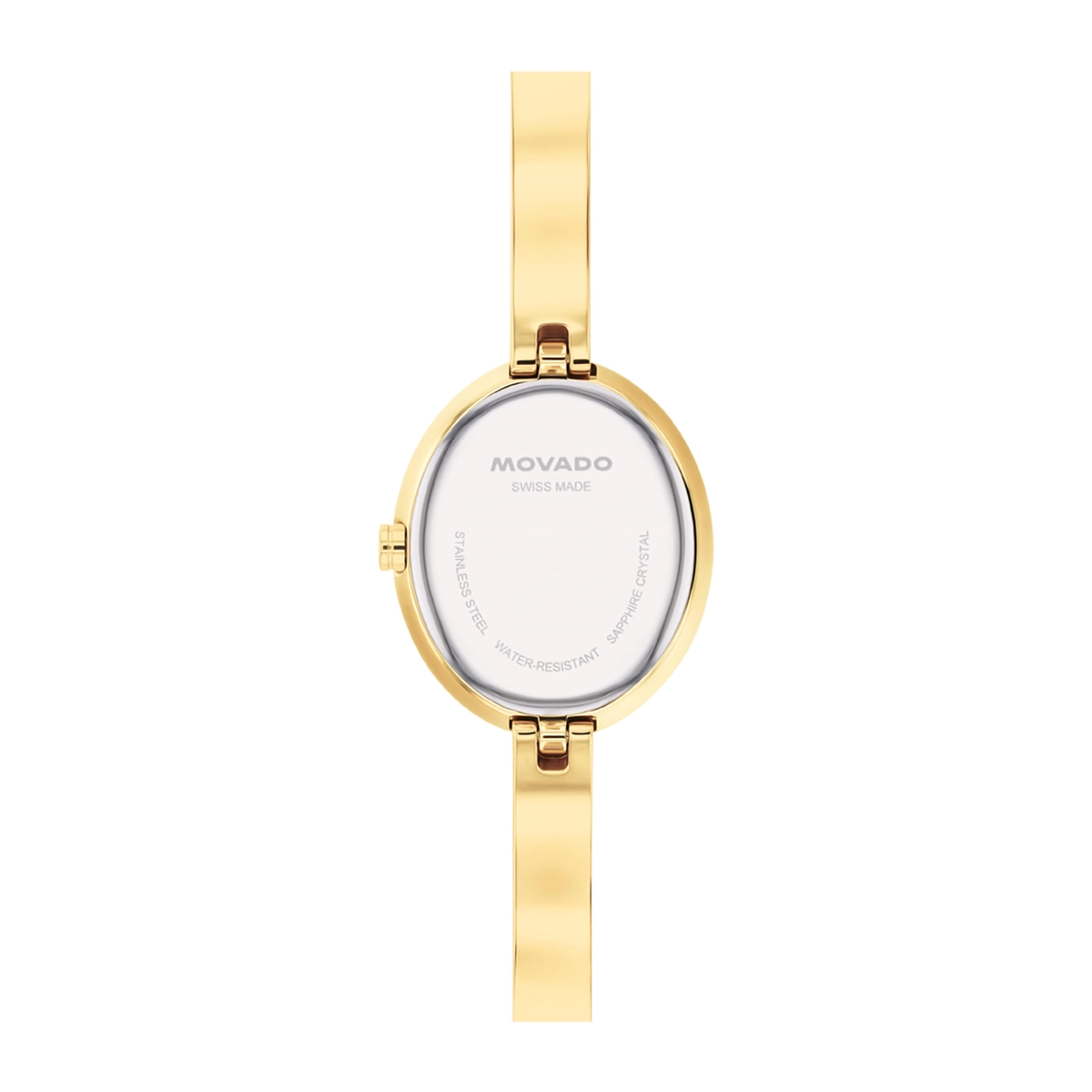 Reloj Movado análogo, para Dama, tablero ovalado color dorado, estilo sin números, pulso acero color dorado