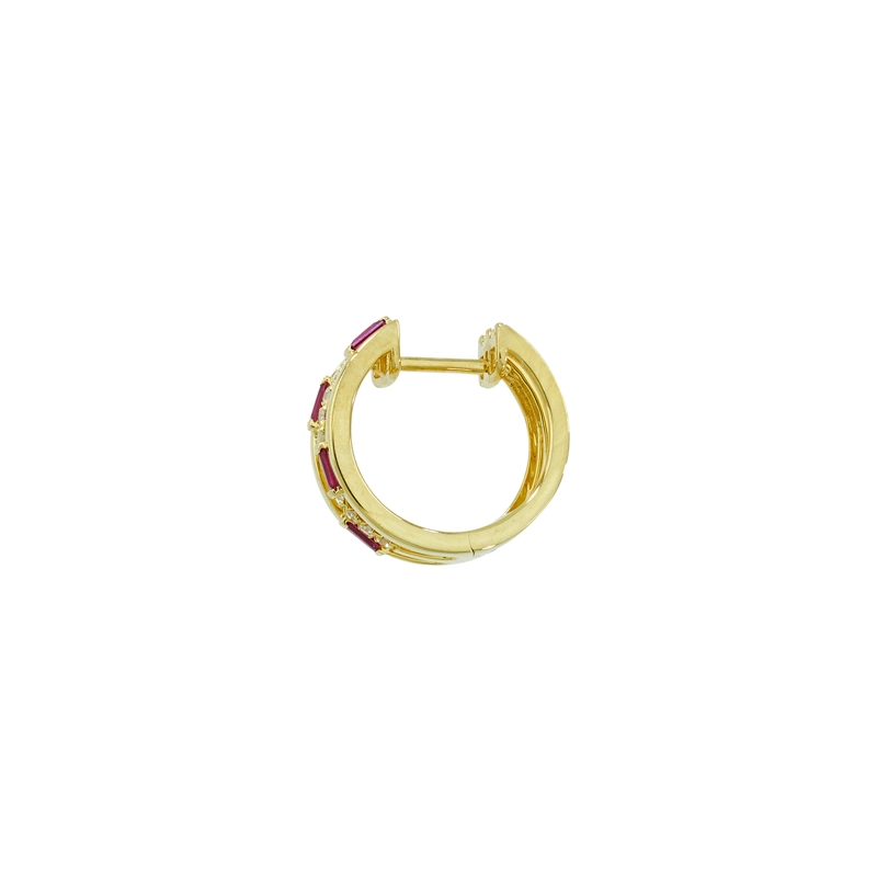 Candongas en oro amarillo de 18 Kilates, Franjas, con rubís de 0.37 Ct y diamantes de 0.18 Ct