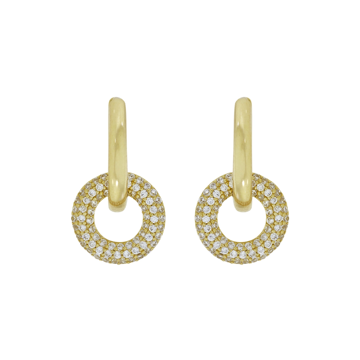 Candongas en oro amarillo de 18 Kilates, Tubo, con zircones, 2 mm. de ancho