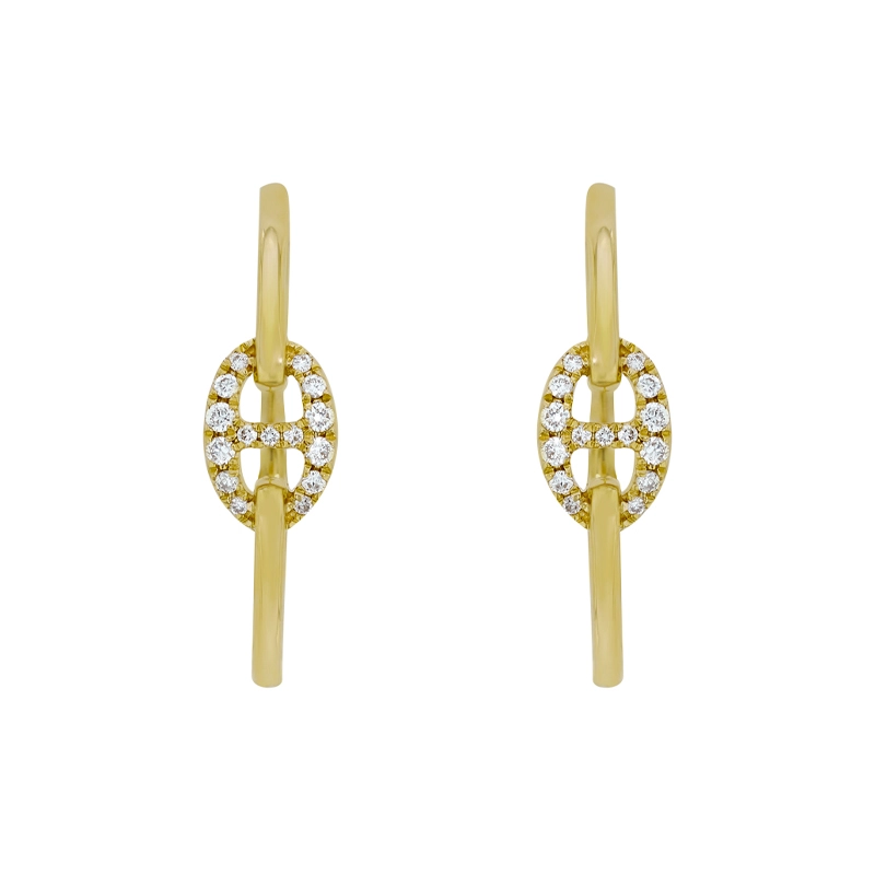 Candongas en oro amarillo de 18 Kilates, Plana, con diamantes de 0.19 Ct, 1 mm. de ancho