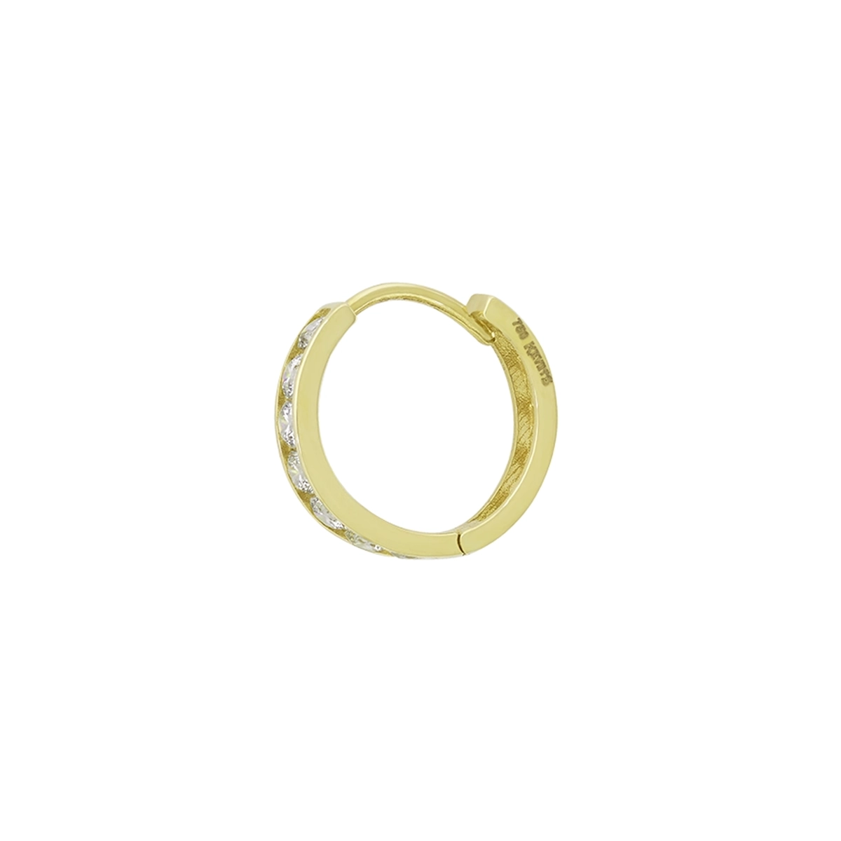 Candongas en oro amarillo de 18 Kilates, Plana, con zircones, 2.50 mm. de ancho