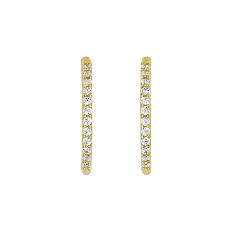 Candongas en oro amarillo de 18 Kilates, 1/2 caña, con zircones, 1.50 mm. de ancho