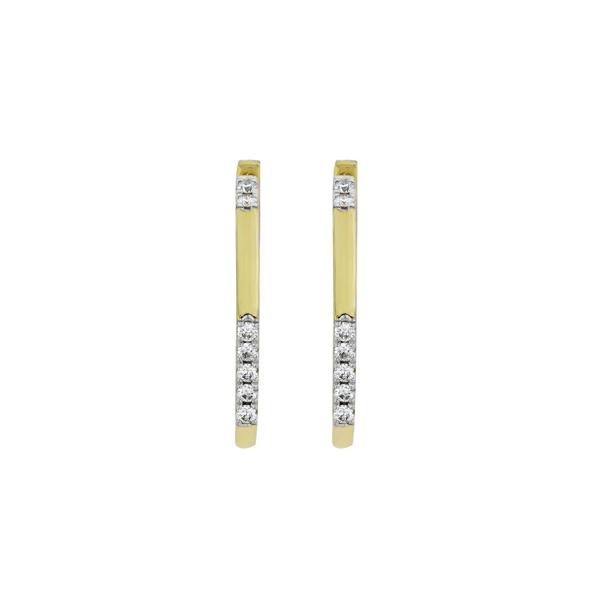 Candongas en oro amarillo de 18 Kilates, Plana, con diamantes de 0.19 Ct, 1.50 mm. de ancho