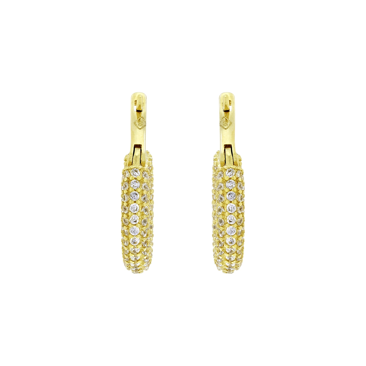 Candongas en oro amarillo de 18 Kilates, 1/2 caña, con zircones, 3 mm. de ancho