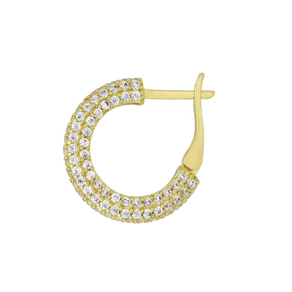 Candongas en oro amarillo de 18 Kilates, 1/2 caña, con zircones, 3 mm. de ancho