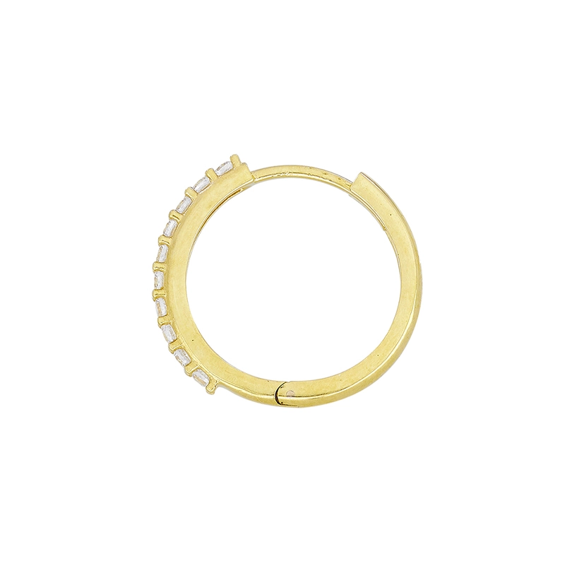 Candongas en oro amarillo de 18 Kilates, Plana, con zircones, 1.50 mm. de ancho