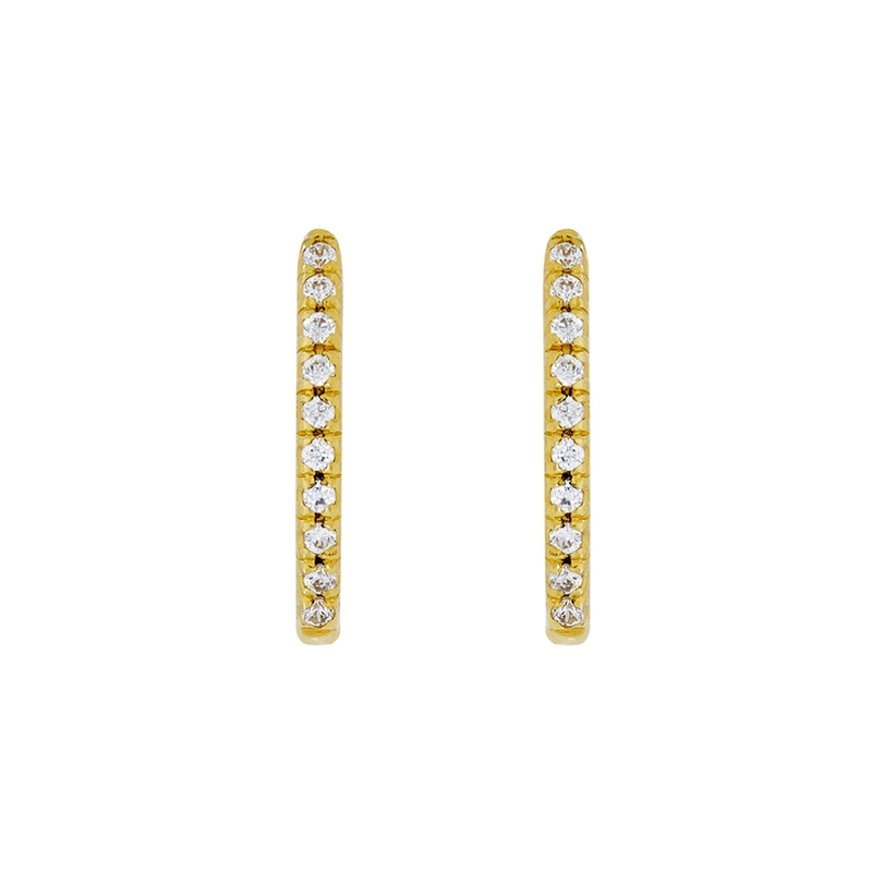 Candongas en oro amarillo de 18 Kilates, Plana, con zircones, 1.50 mm. de ancho