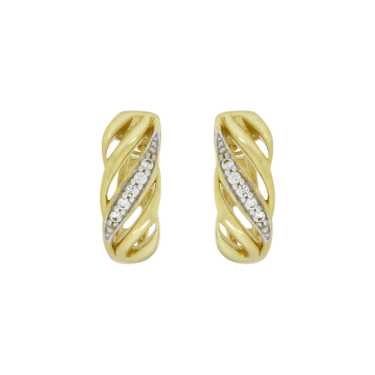 Candongas en oro amarillo de 18 Kilates, Franjas, con zircones, 3 mm. de ancho