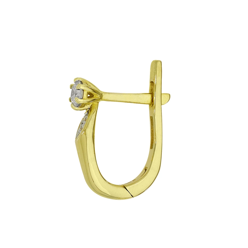 Candongas en oro amarillo de 18 Kilates, Plana, con 2 diamantes centrales de 0.16 Ct y decoración en diamantes de 0.01 Ct, 1.50 mm. de ancho