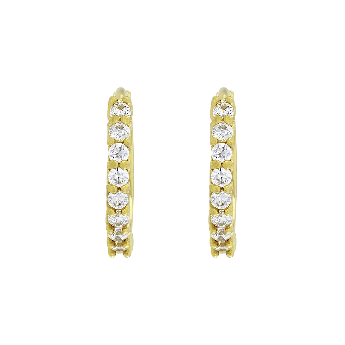 Candongas en oro amarillo de 18 Kilates, Plana, con zircones, 1.50 mm. de ancho