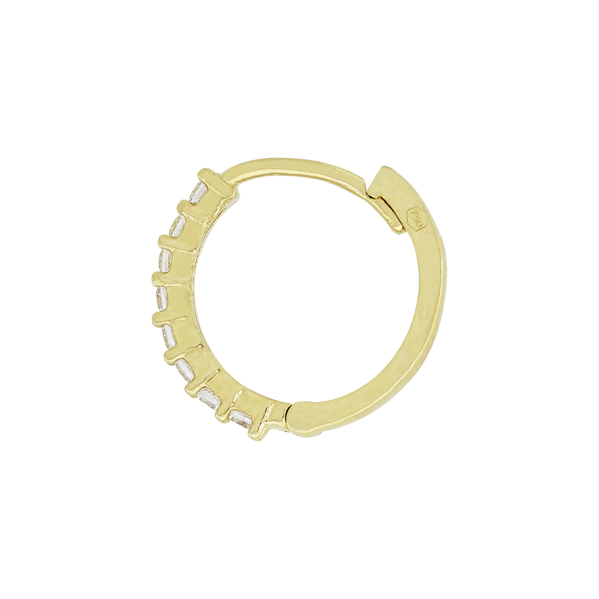 Candongas en oro amarillo de 18 Kilates, Plana, con zircones, 1.50 mm. de ancho